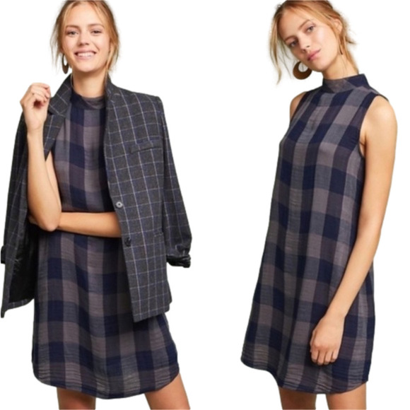 ANTHROPOLOGIE Cloth & Stone Plaid Swing Dress size XS - Picture 1 of 10